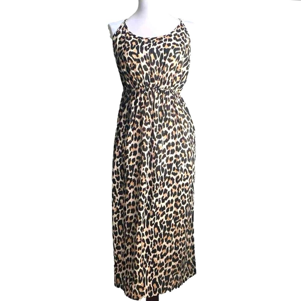 NEW Sunn Lab Swim Beach Cover Up Maxi‎ Dress SZ M Leopard Print Boho Resort Wear